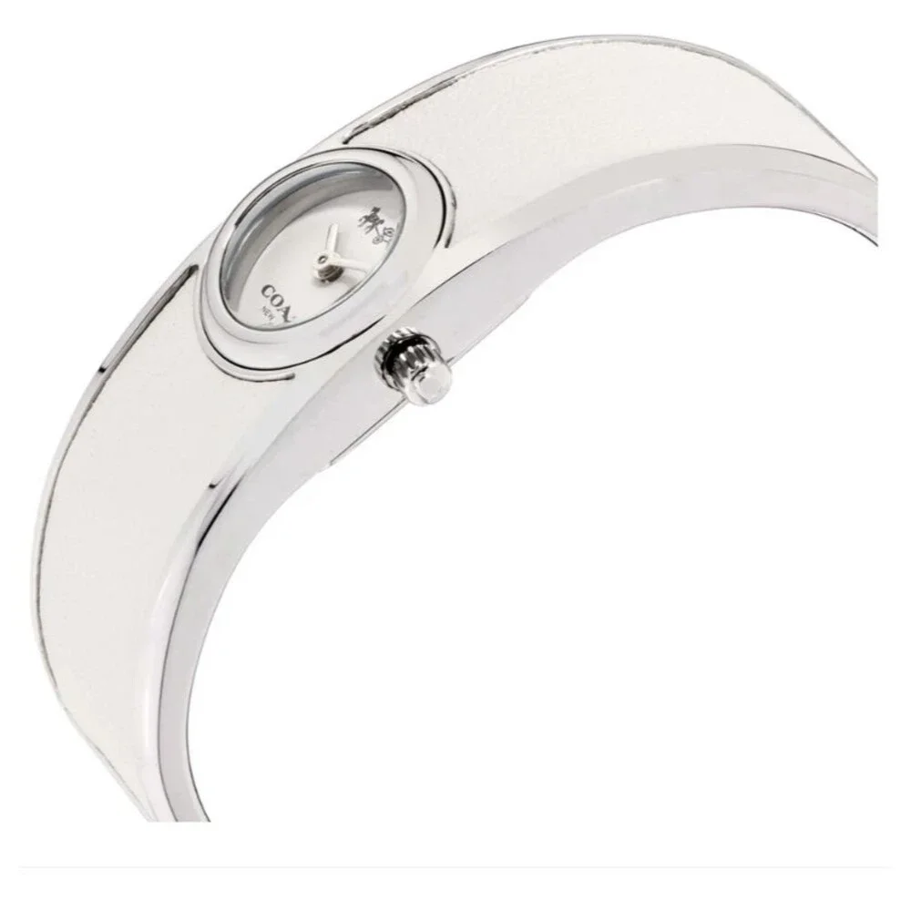 COACH Women's Scout Chalk Leather-Inset Stainless Steel Bangle Bracelet Watch